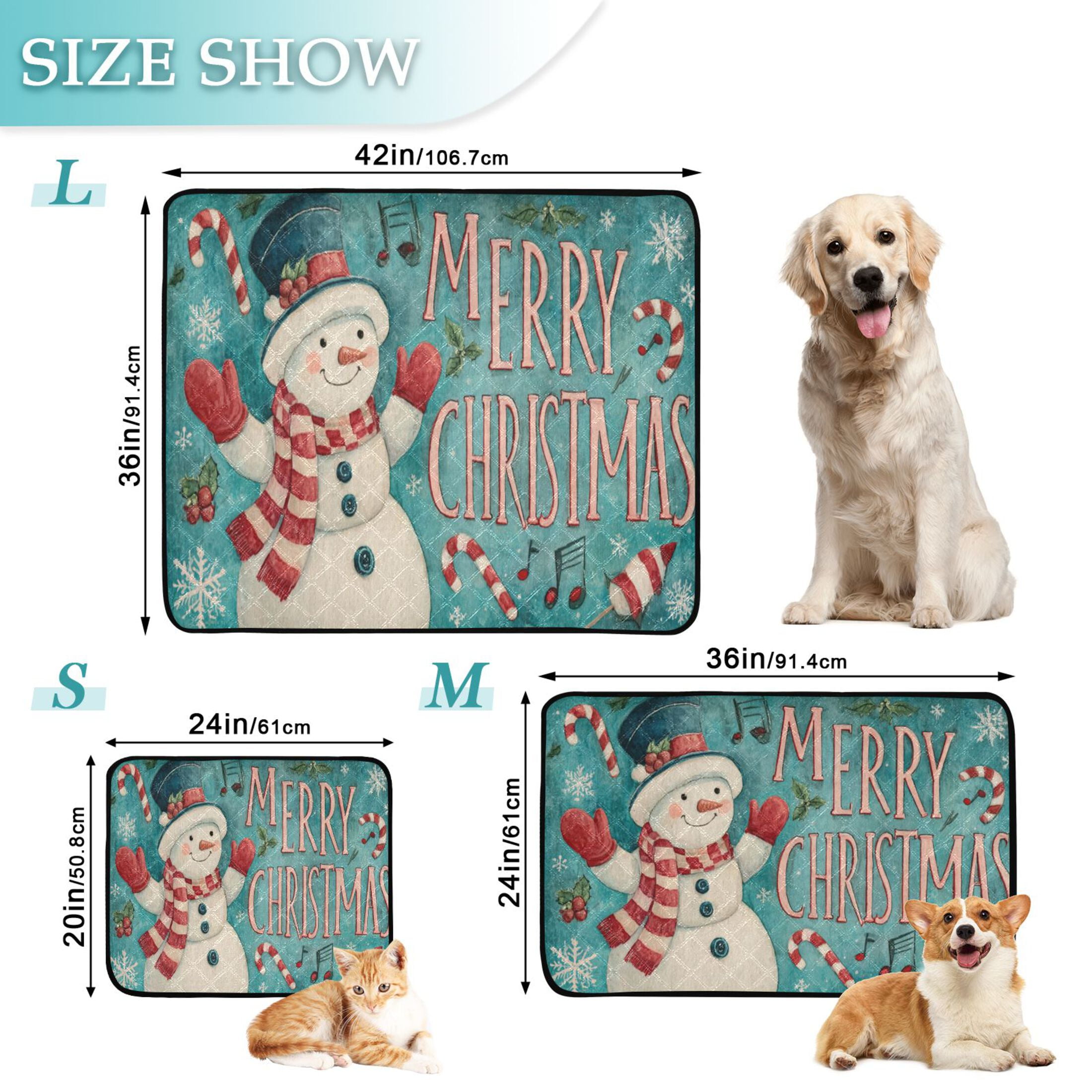 Qxltty Candy Snowman Cat litter Pads Pet Set of 2 Diaper Mats Center Anti-leakage Layer Absorbent Soft and Comfortable