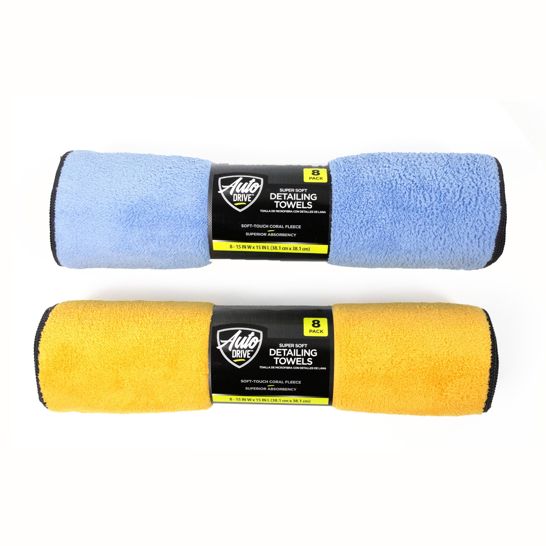 Auto Drive Coral Fleece Multi-Purpose Microfiber Towel, Cleaning, Detailing, 8pk, Blue & Yellow