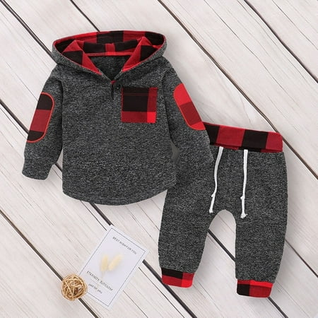 2Pcs Baby Boy Infant Clothes Autumn Winter Hooded Tops+Pants Outfits ...