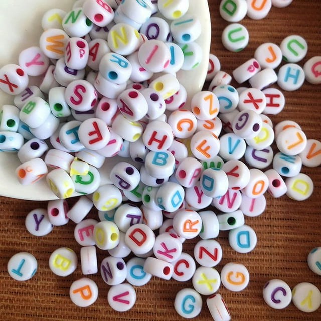 DIY Beading Kit with 4x7mm Oblate Acrylic Beads and Colored Alphabet Letters for Bracelet Making