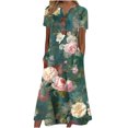 thumbnail image 1 of Birdeem Robes d'Été Décontractées pour Femmes Col en V Boutons Manches Courtes avec Poche Imprimée, 1 of 1