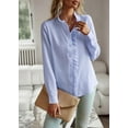 thumbnail image 2 of Womens Button Down Shirt Stand Collar Ruffle Top Striped Long Sleeve Shirts Work Tops for Women Trendy, 2 of 7