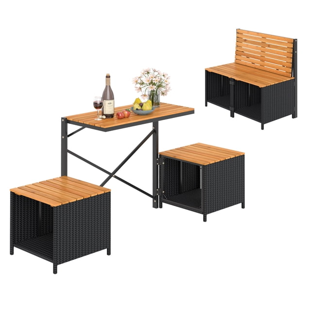 Gymax Banc Extérieur Convertible 2-en-1 Ensemble de Table de Pique-Nique et Chaises Transformable avec Rangement