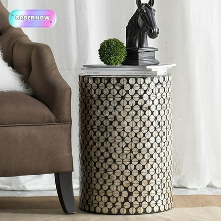 Tcbosik 14 inch Round Side Table, Simple End Table, Accent Table for Small Space, Living Room, Black Gold