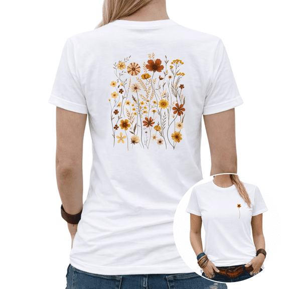 Giffimy Womens Fall Wildflower Print Tshirt Boho Floral Graphic Tees White/Black S-5XL Tops