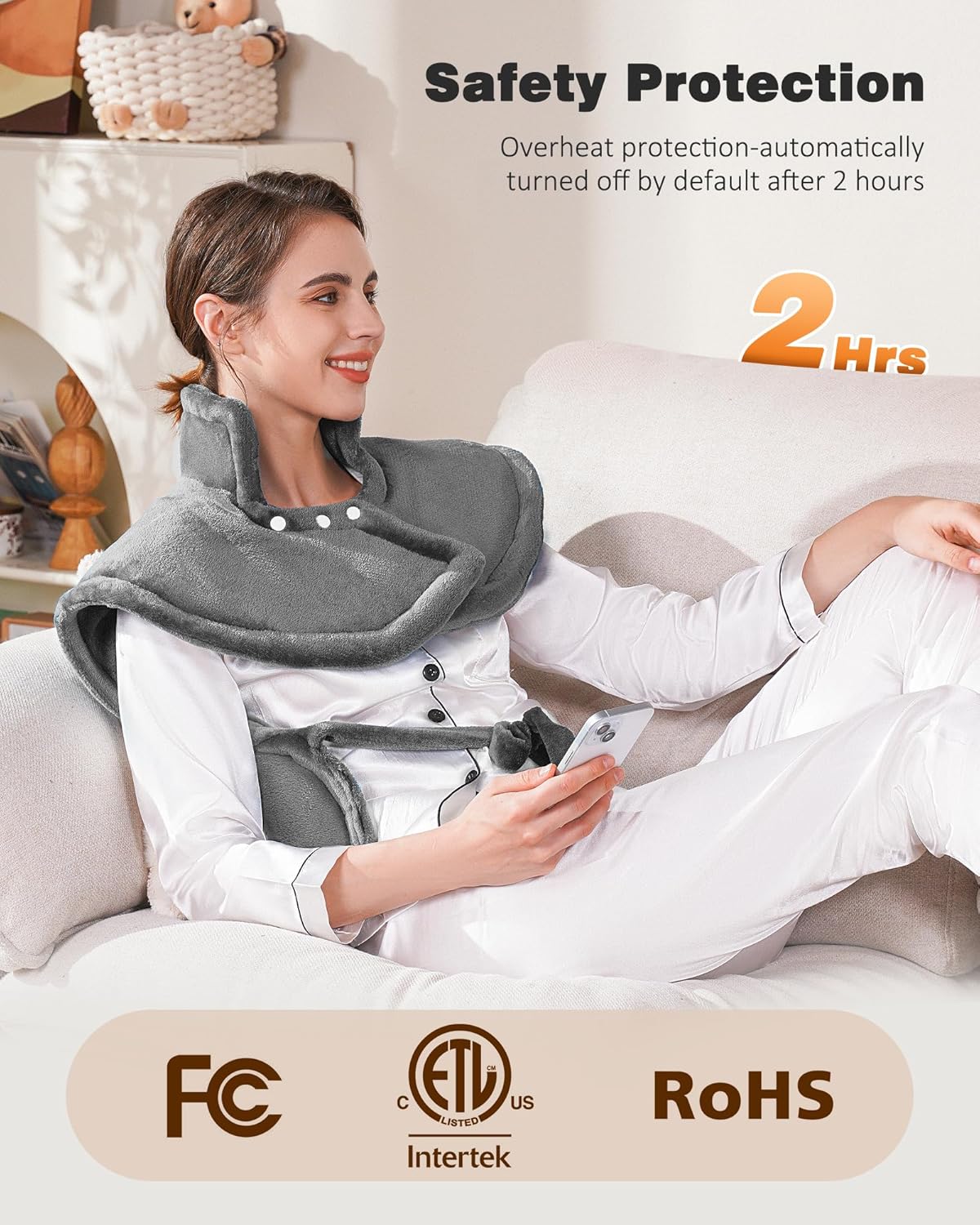 SPA4PIEDS Weighted Heating Pad for Neck and Shoulders and Back, 2.5lb Large Electric Wearable Gifts for Women, Men, Mom, Dad (Grey)