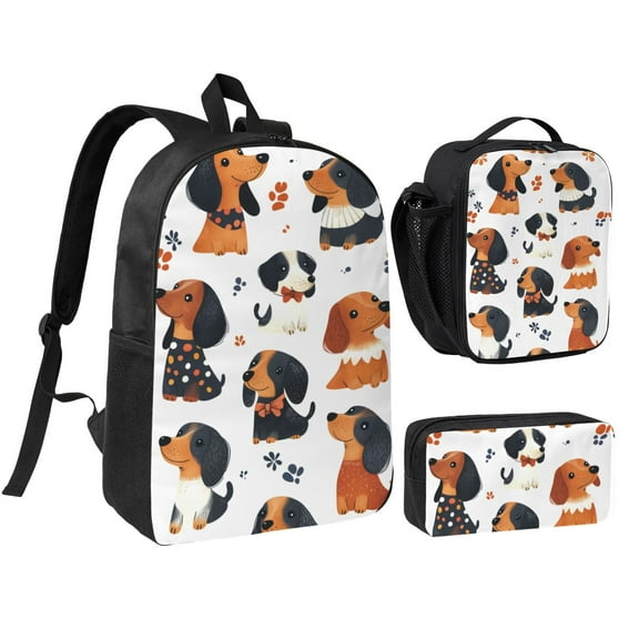 Miniature Dachshund Backpack 17 Inch Set with Lunch Bag and CaseDurableTravel Bag Combo for Work Commuting Daily Use