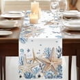 thumbnail image 3 of Table Runners 108 Inches Long Dress Scarves, Blue Beige Coastal Farmhouse Coffee/Dining/Kitchen Table Runner for Living Room, Beach Starfish Summer Eucalyptus 13x108 Inch, 3 of 9