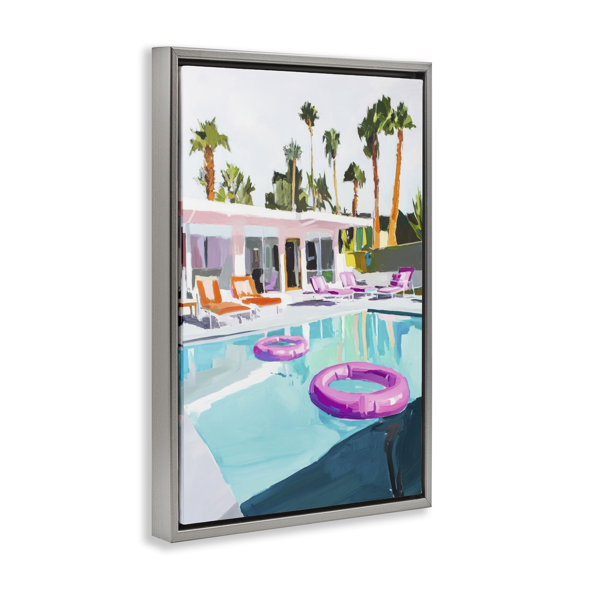 Stupell Industries Palm Springs Poolside Impression Gray Framed Floater Canvas Wall Art, design by Sisi and Seb