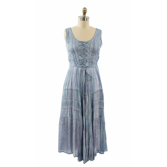 Scully Womens Full Length Lace-Up Tie-Dye 100% Rayon S/L Dress XS