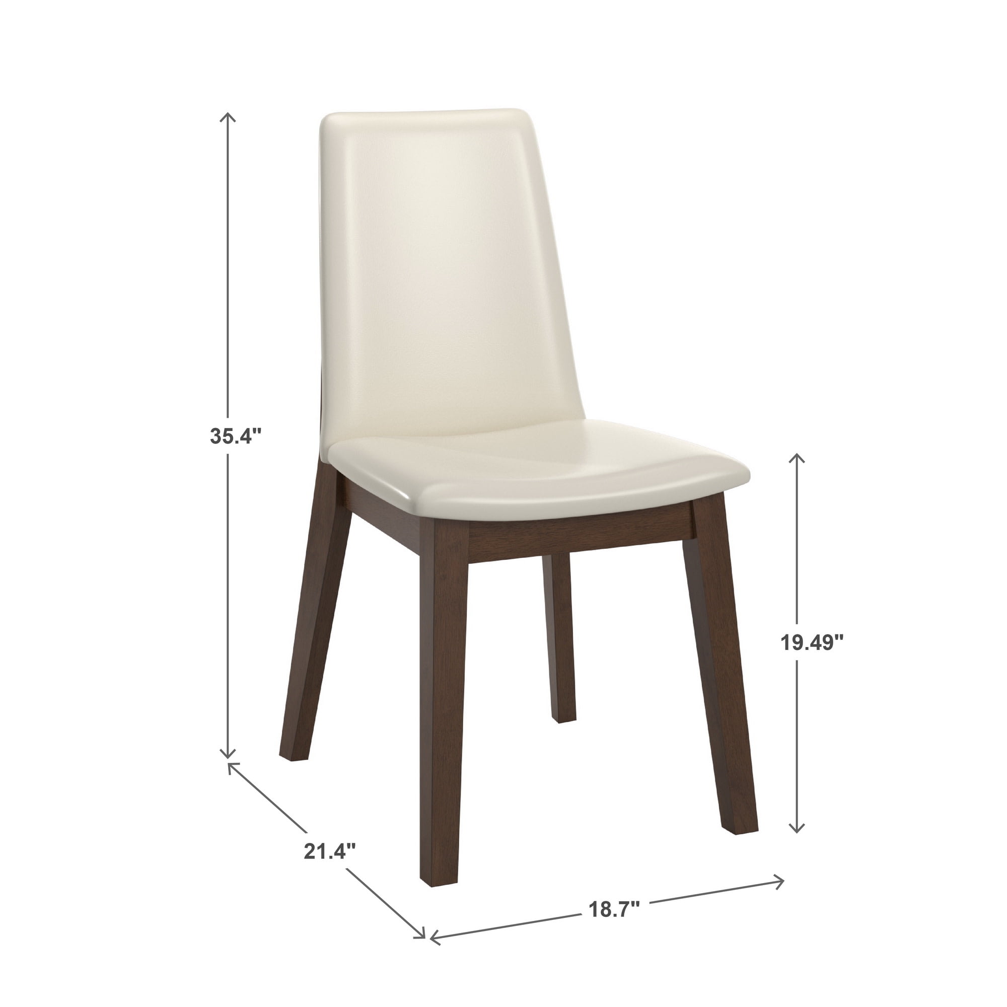Weston Home Alta Wood Finish White Vegan Leather Dining Chair, Set of 2, Walnut
