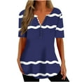 thumbnail image 3 of QATAINLAV Henley Shirts for Women 2025 Fashion Stripe Print Tunic Blouses Button Down V Neck Causal Tops Summer Short Sleeve Pleated Shirt Blue S Sales of The Day, 3 of 6