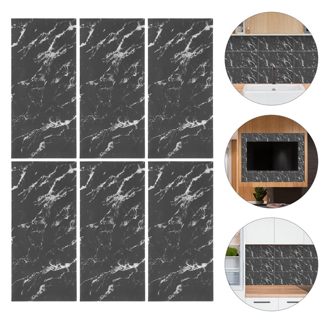 AURARMLET 12Ud Papel Autoadhesivo Con Mármol Negro Para Muro Cocina Fácil Instalación