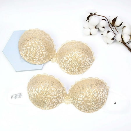 Ukumplol Strapless Bras for Women Strapless Sticky Bra Invisible Underwear for Women s Lace Backless Stra Sticky Bras for Women Adhesive Bras Beige S