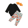 thumbnail image 3 of Pudcoco Baby Girl Halloween Clothes Set Pumpkin Print Romper+Striped Pants,0-24M, 3 of 7
