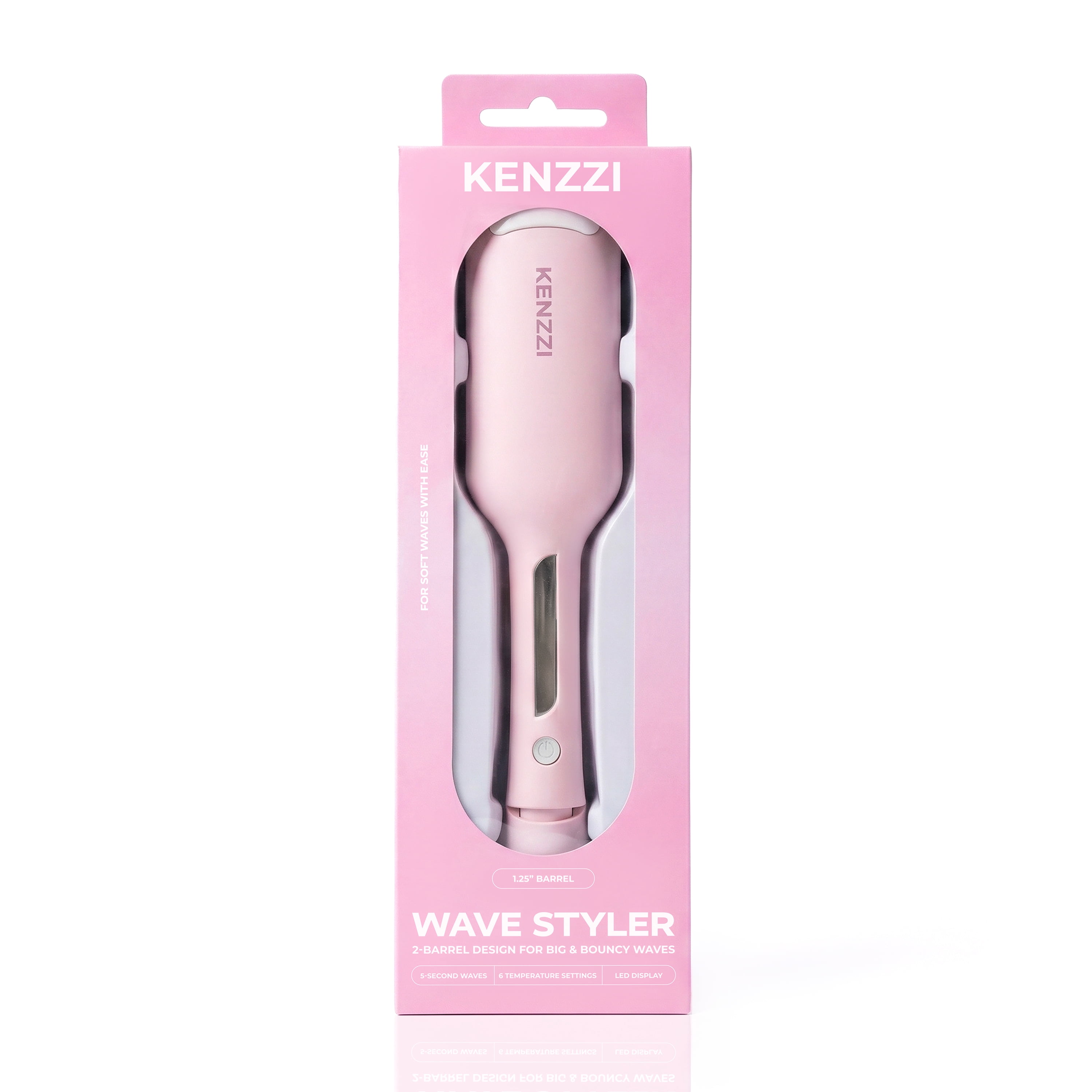 KENZZI Wave Styler 2-Barrel Hair Waver, 1.25 in, 6 Heat Settings, Pink