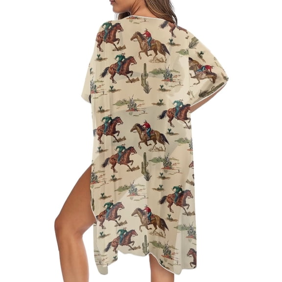 Xoenoiee Horse Cactus Print Women's Swimsuit Cover Up Shirt Half Sleeve Bathing Suit Coverups Summer Kimono Cardigan Beach Cover Ups