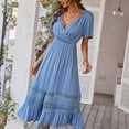 thumbnail image 3 of Summer Dresses for Women Maxi Dress V-Neck Slim Temperament Solid Color Dress Lace Stitching Skirt, 3 of 7