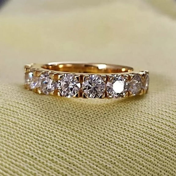 14k Yellow Gold Plated Silver 2Ct Round Lab Created Diamond Eternity Wedding Band Ring