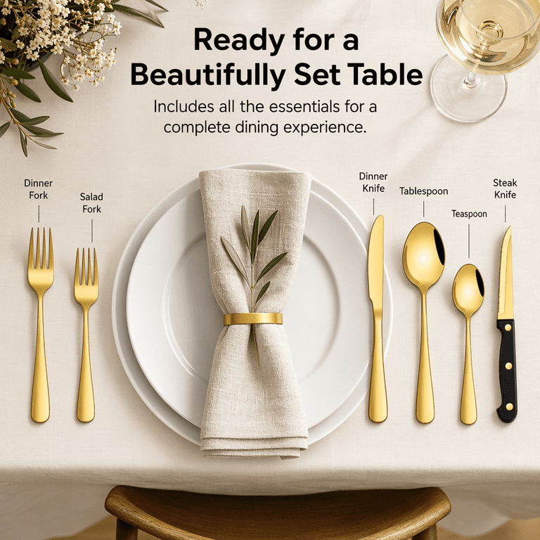 NULAS 24-Piece Gold Stainless Steel Flatware Set photo 7