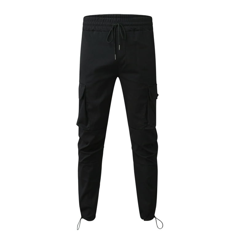 Black Cargo Pants Men'S Joggers Elastic Waist Gym Running Pockets Slim Fit  Cargo Soft Stylish Plus-Size Loose Causal Trousers Pants 
