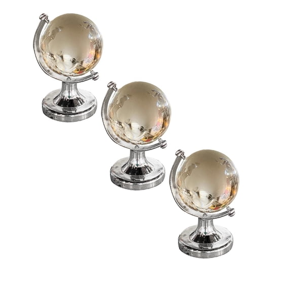 Mini World Globe Crystal Glass Balls, 3 Pcs Clear Paperweight Decorative, Small Earth Globe for Desk Decorations, Office Home Table Decor, Tiny Ornaments Gifts, 1.37x2.36 Inch, A