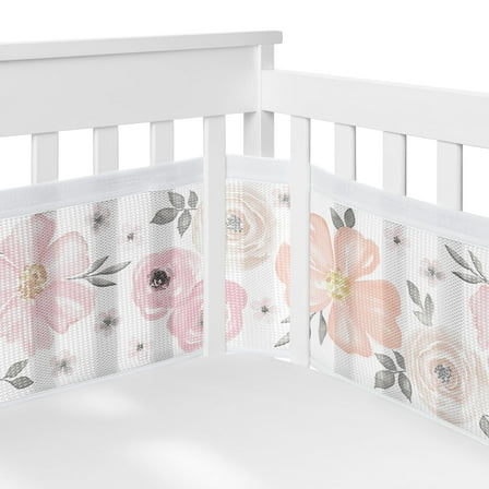 Sweet Jojo Designs   BreathableBaby Watercolor Floral Pink Grey and White Breathable Mesh Crib Liner Pad