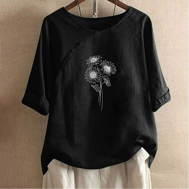 Fiudx Camisas de Mujer Camiseta Estampada a La Moda para Mujer, Blusa de Manga Corta, Tops Informales con Cuello Redondo