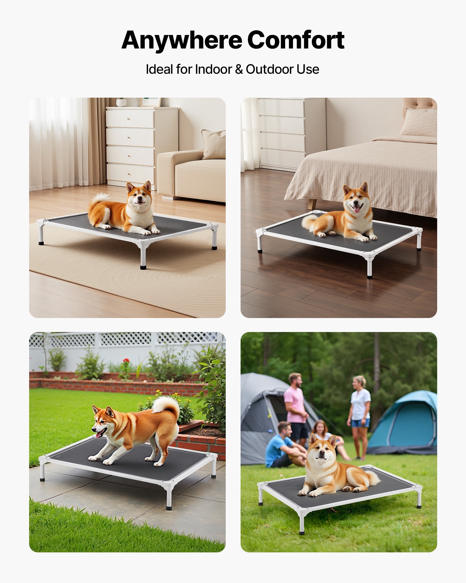 VEVOR Elevated Dog Bed for Large Dogs, Portable Raised Dog Cot with Aluminum Tube Metal Frame and Breathable Textilene Mesh, Indoor & Outdoor Pet Cooling Raised Hammock Bed, L, Gray