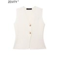 thumbnail image 5 of Zevity-para mujer, cárdigan sin mangas con cuello en V, chaleco de punto con botones dorados, suéter elegante de un solo pecho, Tops SW6250, 5 of 5