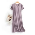 thumbnail image 4 of HNMKIU Women's Plus Size Blended Nightgown with Built In Bra V Neck Short Sleeve Sleepwear Plus Size Pajamas Loose Home Dress 02_Purple,M, 4 of 4