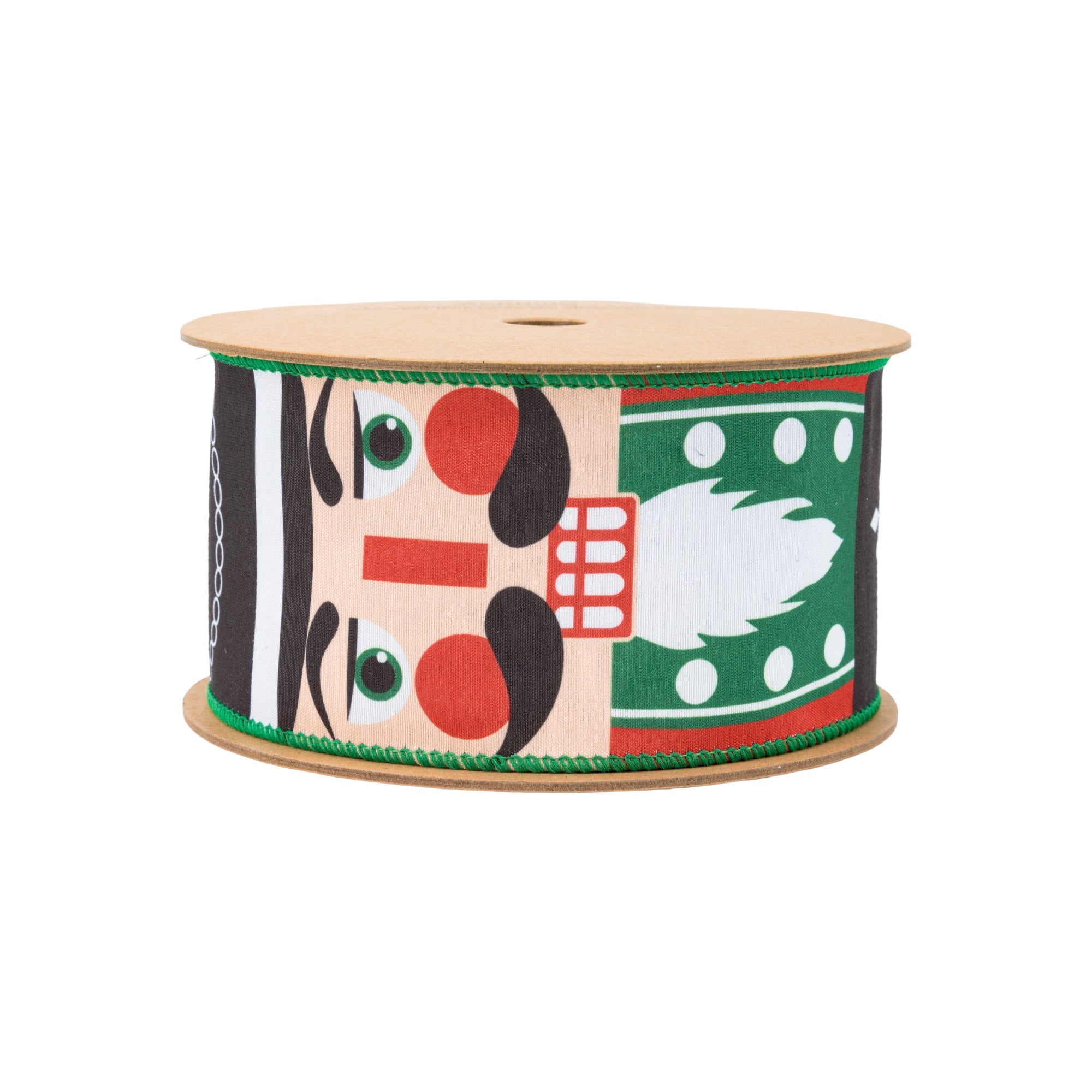 LaRibbons 2 1/2" Wired Ribbon, Nutcracker Face Black Backing, 10 Yard Spool