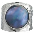 thumbnail image 2 of Blue Mabe Cultured Pearl Bali Handmade Hammered 925 Sterling Silver Ring, 2 of 3