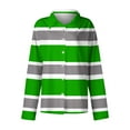 thumbnail image 4 of CLOISE Womens Shirts Fall Trendy Striped Tees Lapel Long Sleeve Tops Soft Button Up Color Block Dressy Casual Shirts Elegant Outfits Green M, 4 of 4