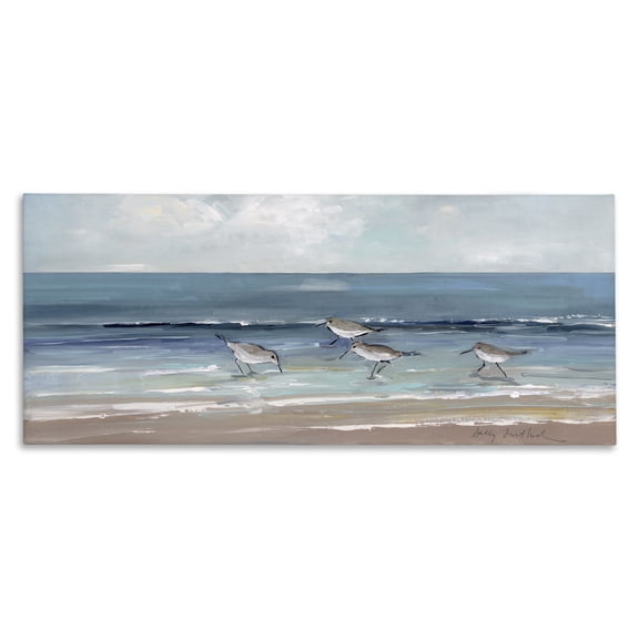 Stupell Industries Coastal Sandpipers with Cloudy Sky Canvas Art, 24 x 10, by Sally Swatland