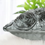 PiccoCasa 3D Satin Rose Throw Pillowcase 16x16 Decorative Throw Pillow Cover, Grey