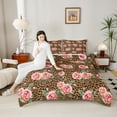 thumbnail image 4 of Manfei Romantic Pink Rose Queen Comforter Set for Female, Leopard Cheetah Print Bedding Comforter Set, Vintage Fashion Bedding Set, Luxury Bedroom Decor, 3 Pieces, 4 of 8