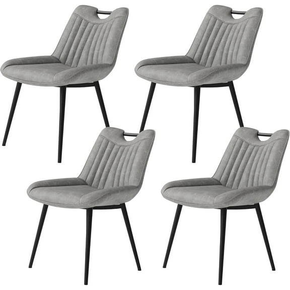 VANACC Upholstered Faux Leather Dining Chairs Set of 4, Mid-Century Modern Kitchen & Dining Room Chairs with Curved Backrest & Padded Seat, Grey