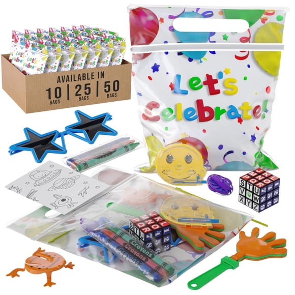 Crown Display Cadeaux de Fête pour Enfants 25 Sacs Cadeaux de Fête Préremplis - Petits Cadeaux Amusants pour Sacs-Surprises pour Enfants avec Jouets Anti-Stress et Petits Jouets Goody Cadeaux de Sac - Cadeaux de Fête pour Enfa