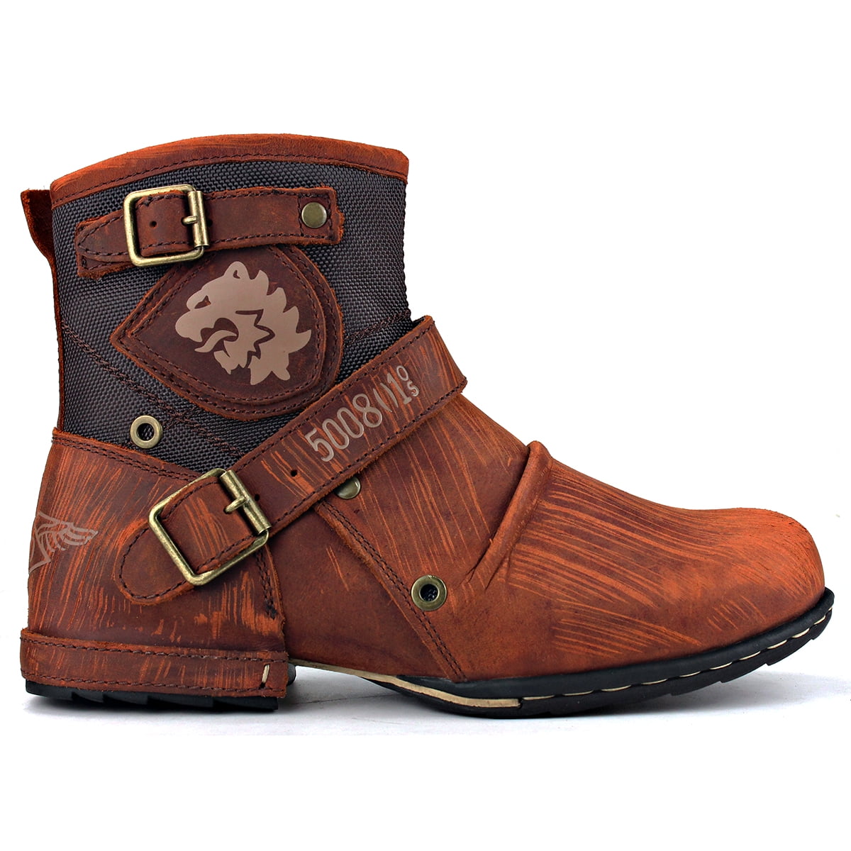 OSSTONE Moto Boots Chukka Boots for Men Fashion Zipper-up Leather