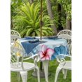 thumbnail image 3 of Outdoor Tablecloth with Umbrella Hole for Patio/Picnic/Party/Camping, Summer Coastal Waterproof Table Cloth Round Cover Washable, Ocean Starfish Shell Lemon Flowers Ombre Blue (Dia 54"), 3 of 8