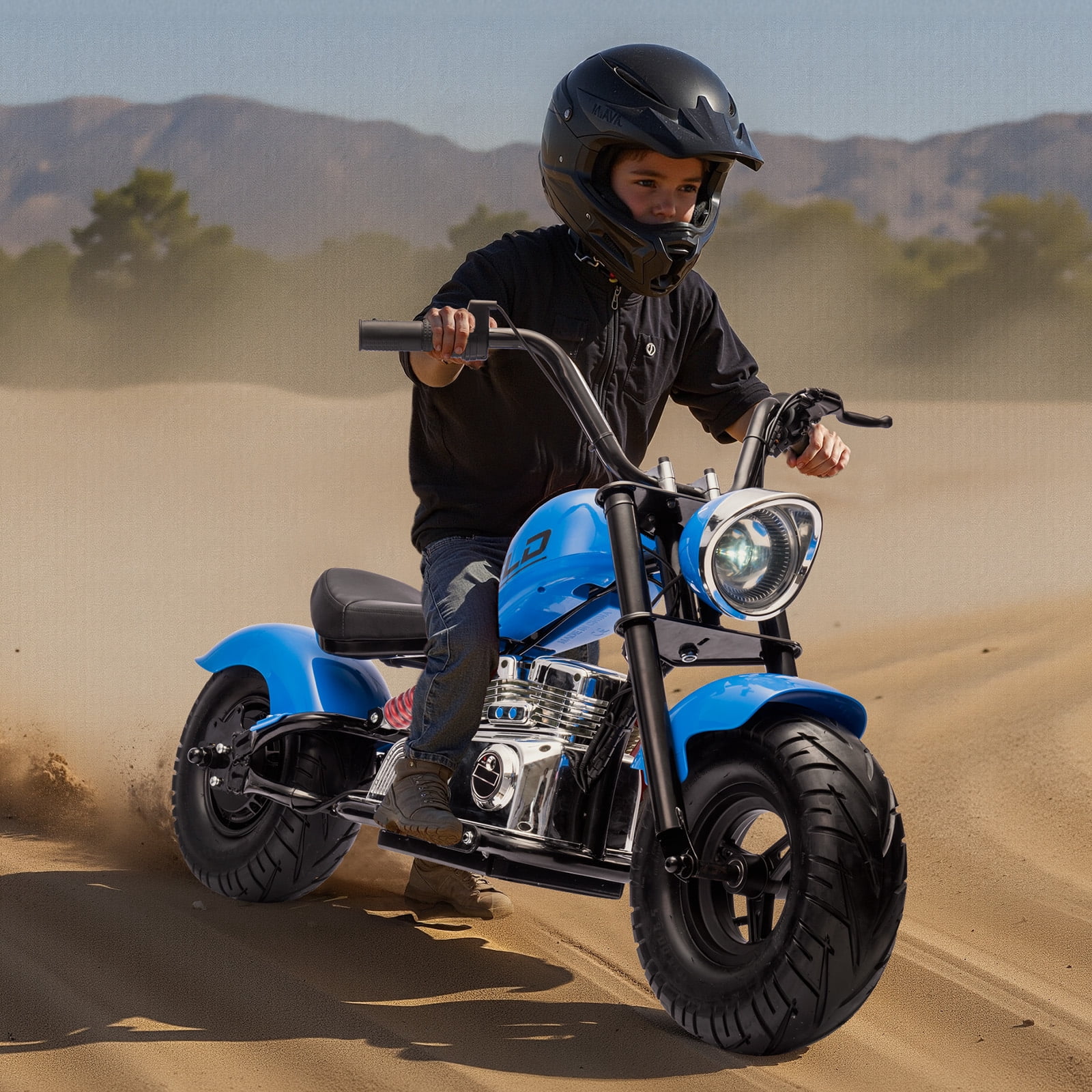 MUKIDY 24V Electric Motorcycle for Kids, 250W Ride on Motorcycle with Twist Grip Throttle, Key Start, Music, Speed up to 12.4 mph, Age 8+, Blue