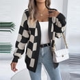 thumbnail image 6 of Womens Oversized Sweaters Casual Fall Long Sleeve Checkered Cardigan Open Front Ribbed Knit Outerwear Sweater Tops, 6 of 6