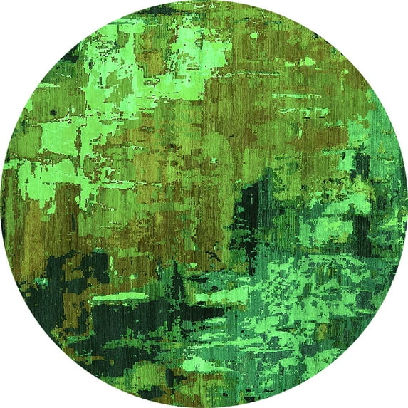 Ahgly Company Indoor Round Oriental Green Industrial Area Rugs, 4' Round
