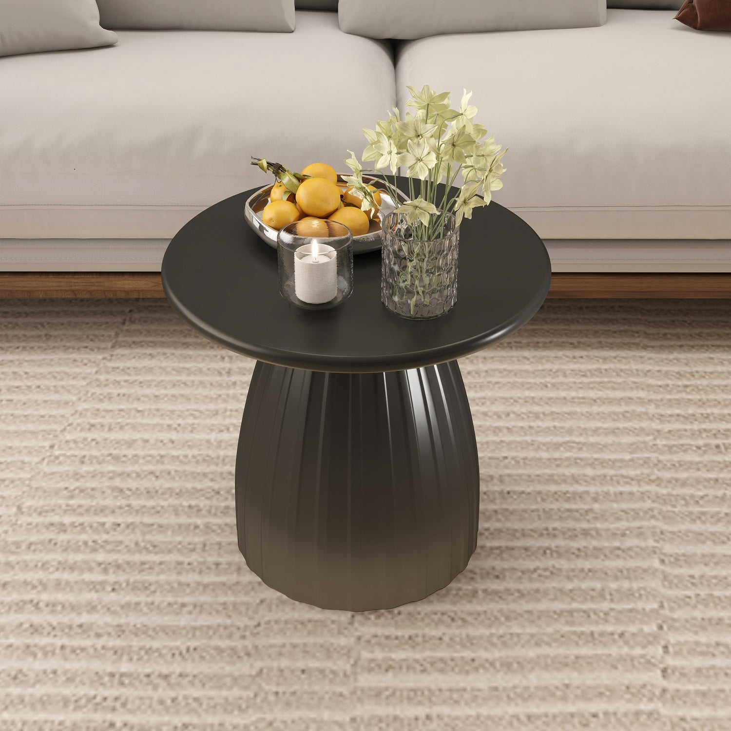 Round End Table for Living Room, Metal Small Side Table, Modern Nightstand Tea Table for Living Room, Black