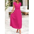 thumbnail image 4 of Vestido largo PRETTYGARDEN para mujer, verano 2025, cuello en V, con volantes, rojo, 4 of 8