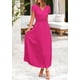 thumbnail image 4 of Vestido largo PRETTYGARDEN para mujer, verano 2025, cuello en V, con volantes, rojo, 4 of 8