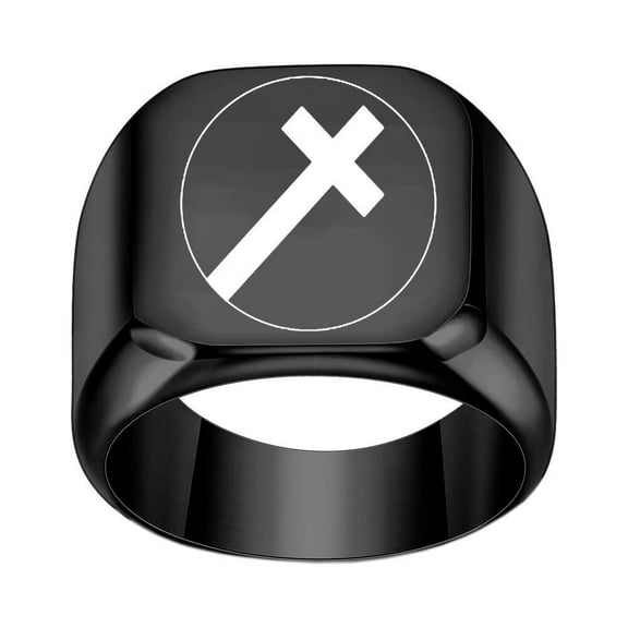 HIJONES Men's Stainless Steel 18MM Square Cross Relief Anxiety Chunky Signet Ring Titanium Lucky Biker Band Black Size 9