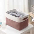 thumbnail image 4 of Storage Basket with Leather Handle, 11.02 inch Fabric Storage Bin, Clothes Organizer Basket, Laundry Storage Basket, Foldable Linen Storage Box, Closet Blanket Organizer for Bedroom Household, 4 of 5