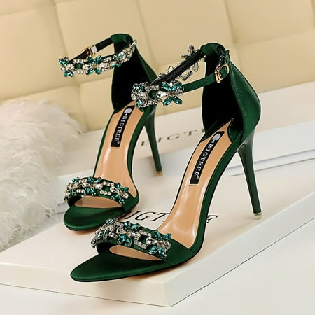 

Women‘s Ankle Strap Stiletto Sandals Open Toe Rhinestone High Heels Valentine‘s Day Heels